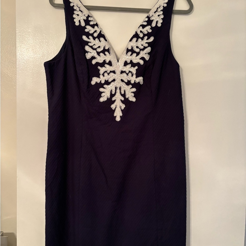 Lilly Pulitzer Gabby Shift Navy Dress with White Coral Detailing